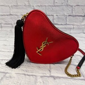 Authentic Yves Saint Laurent YSL Red Heart Crossbody Bag with Tassel